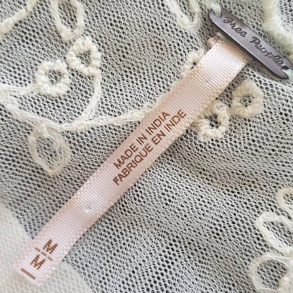 FREE PEOPLE Sheer Embroidered Top Bell Sleeves Cream - Picture 14 of 15